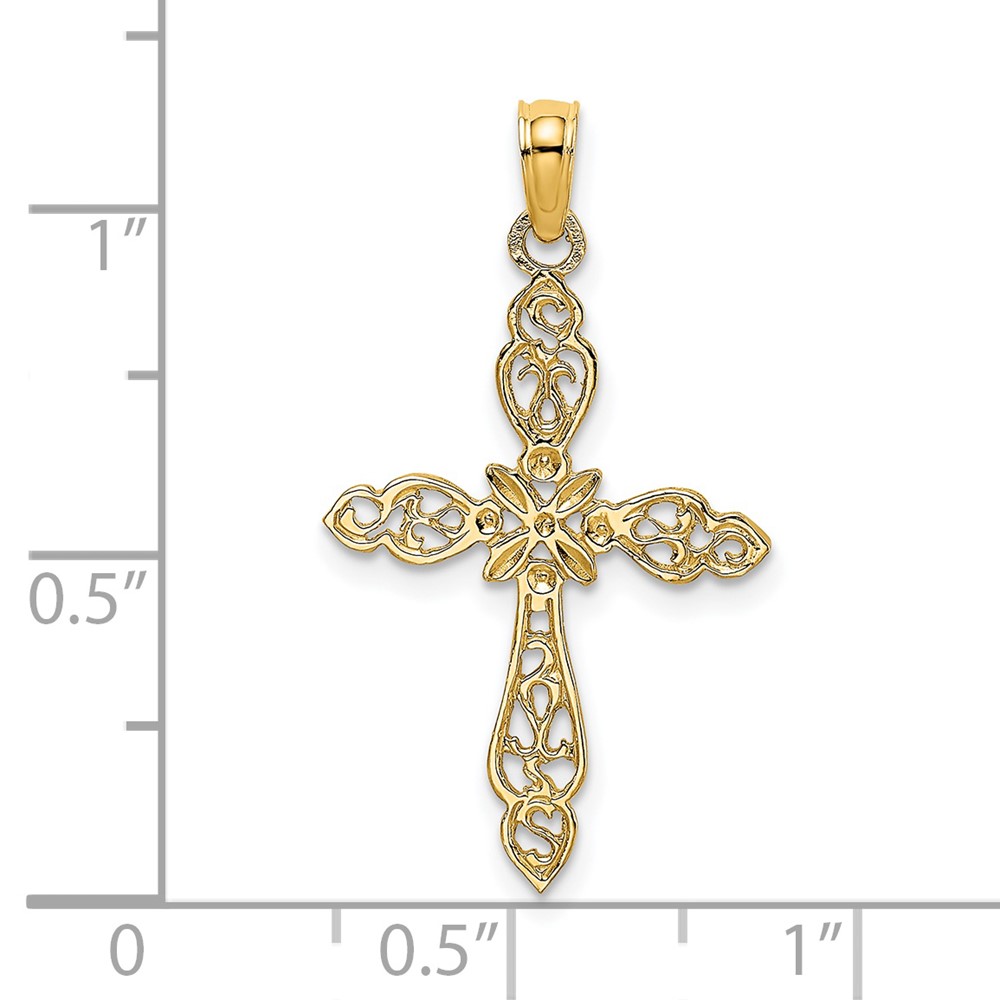 14K Polished and Cut-Out Cross Charm (K8494)