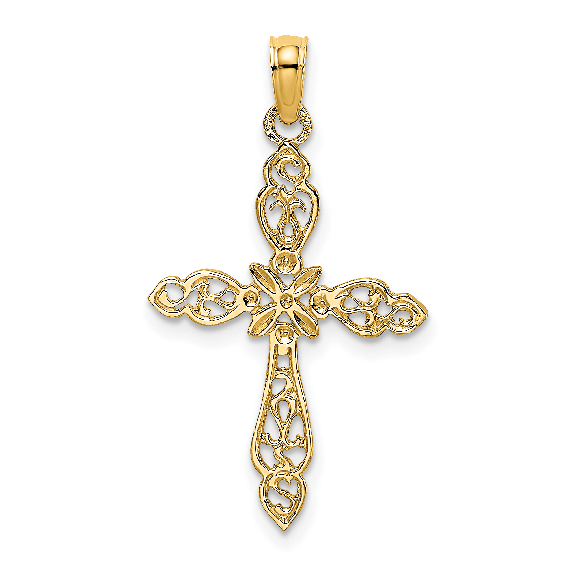 14K Polished and Cut-Out Cross Charm (K8494)