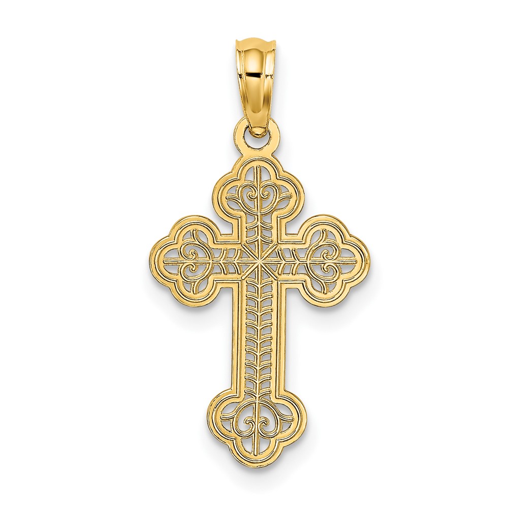 14K Lace Center Budded Cross Charm (K8506)