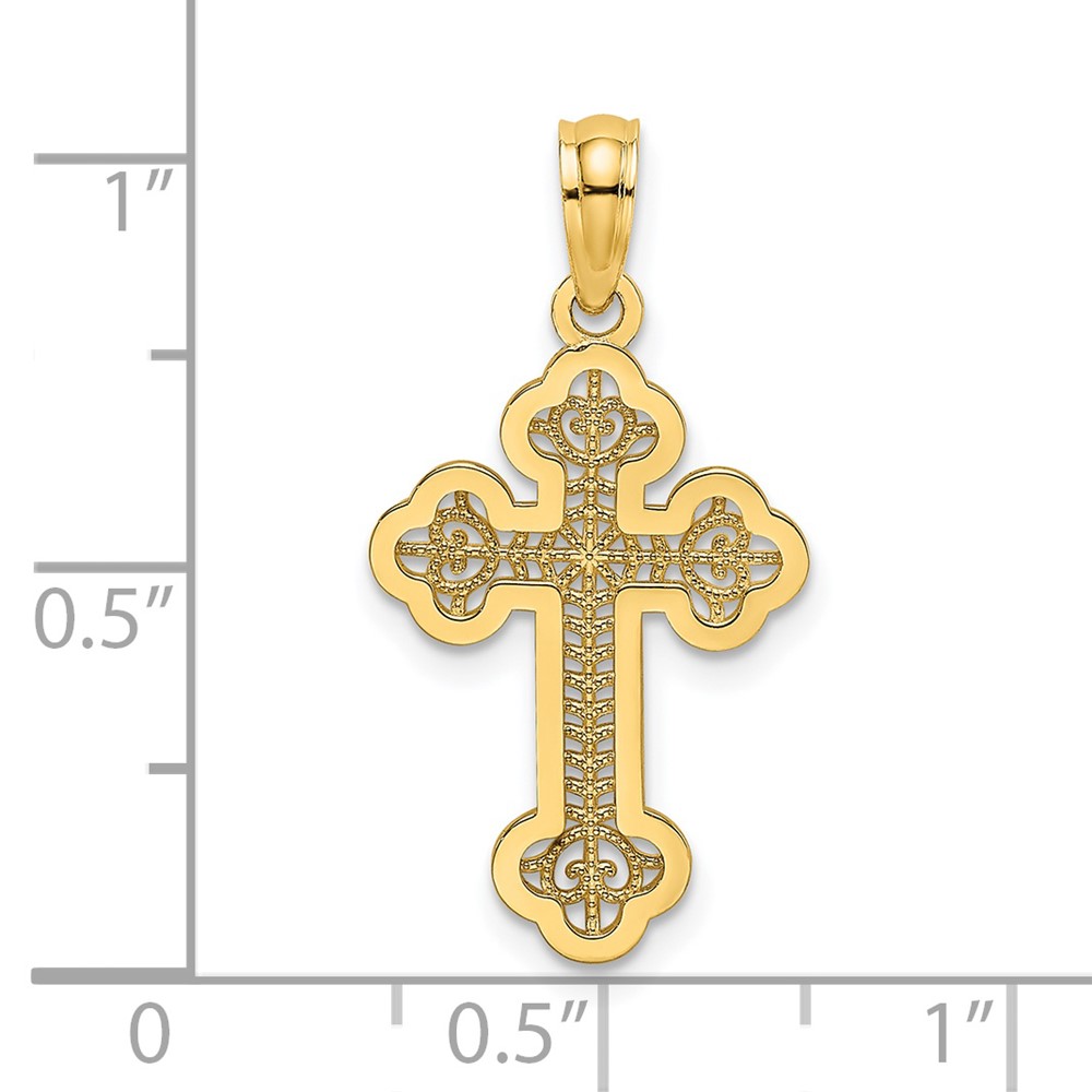 14K Lace Center Budded Cross Charm (K8506)
