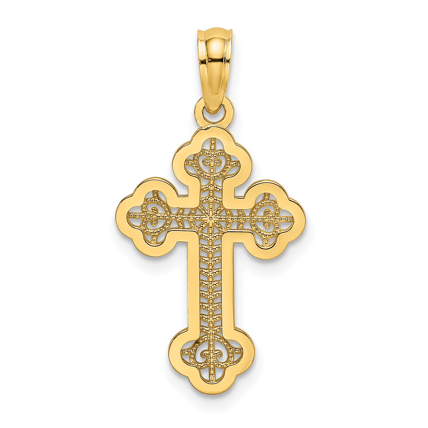 14K Lace Center Budded Cross Charm (K8506)