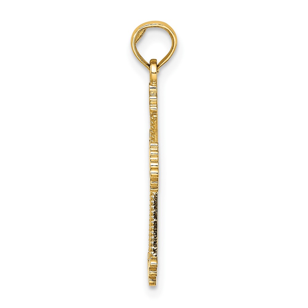 14K Cut-Out Stripes Cross w/ Heart Charm (K8513)