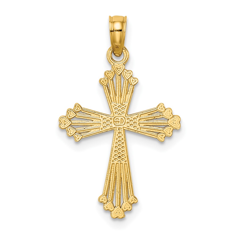 14K Cut-Out Stripes Cross w/ Heart Charm (K8513)