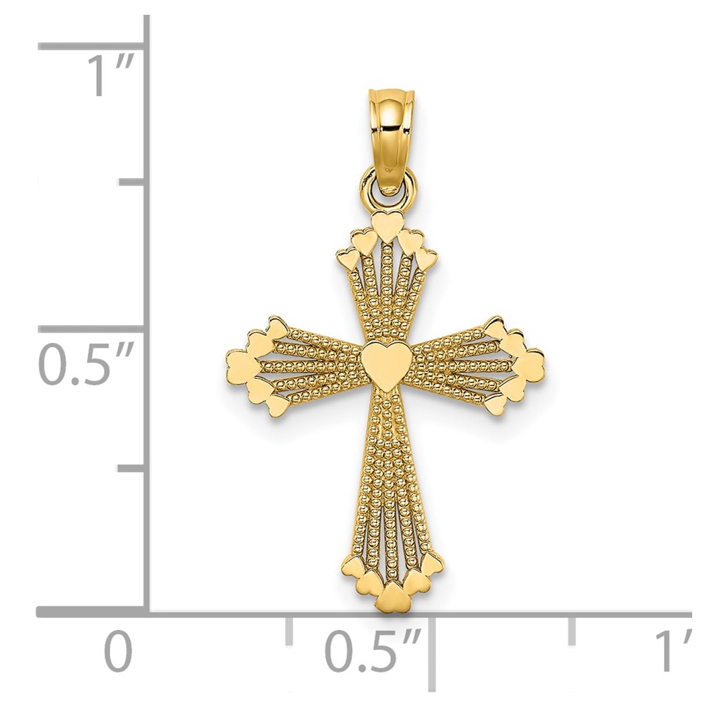 14K Cut-Out Stripes Cross w/ Heart Charm (K8513)