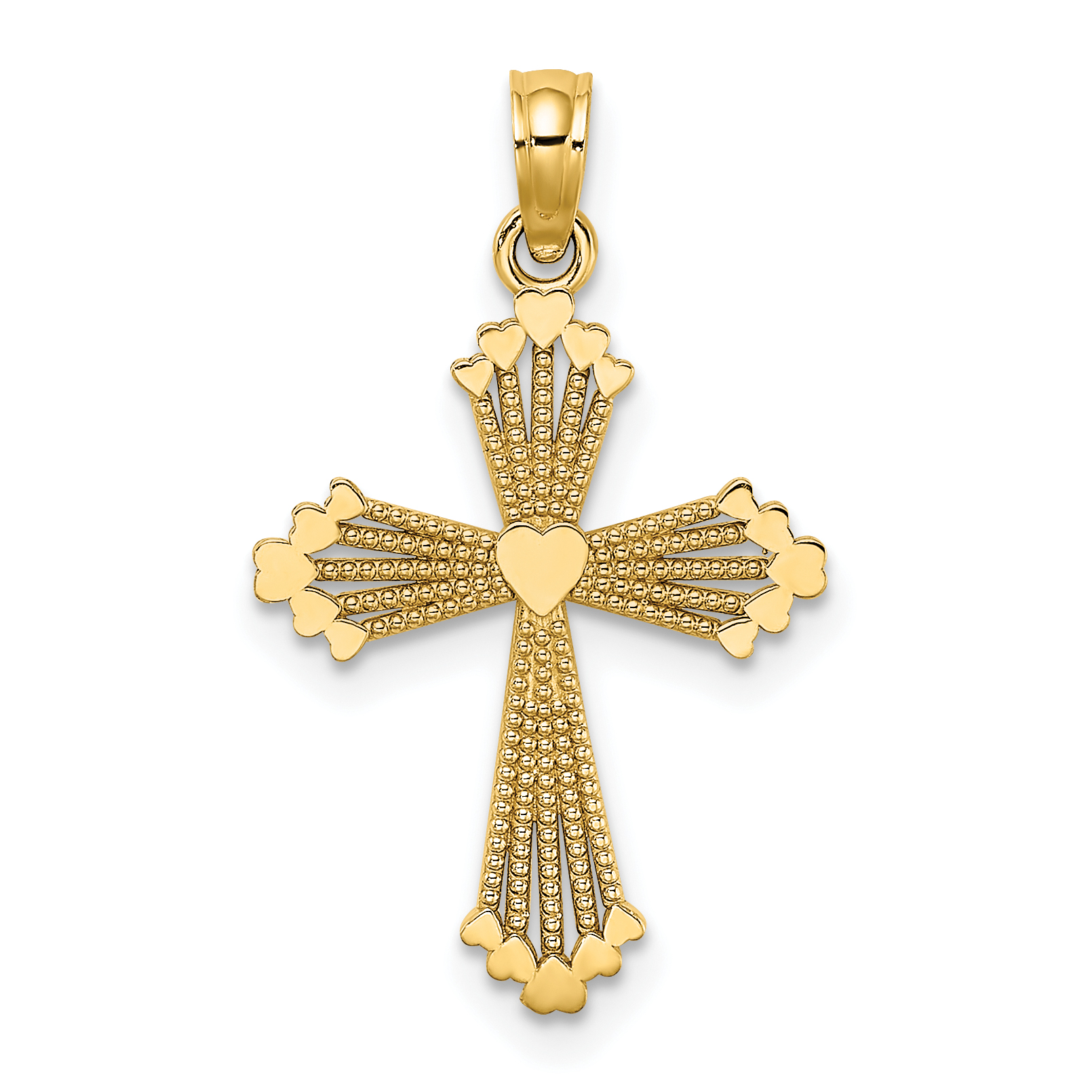 14K Cut-Out Stripes Cross w/ Heart Charm (K8513)