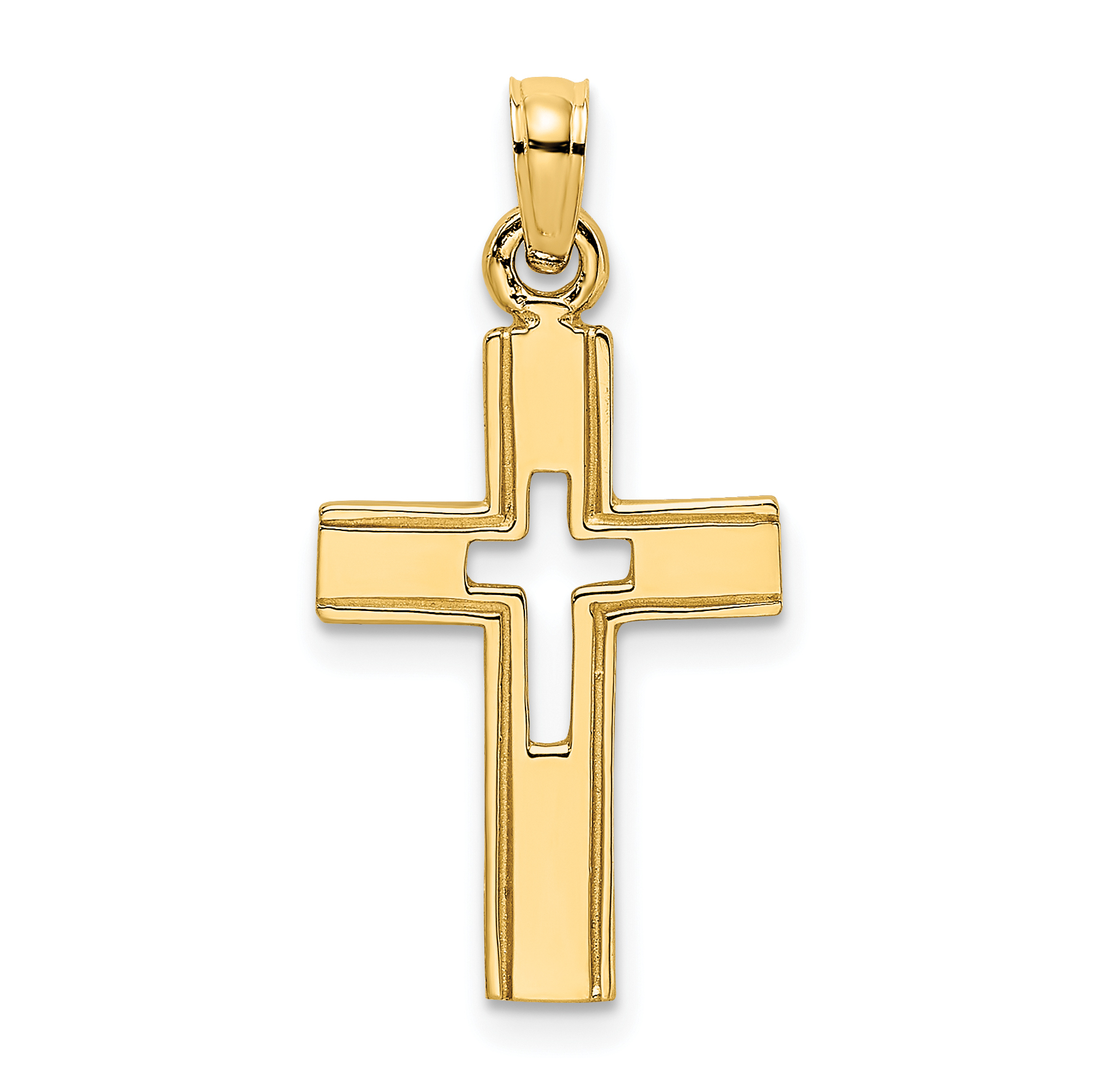 14K Polished and Cut-Out Cross Charm (K8517)