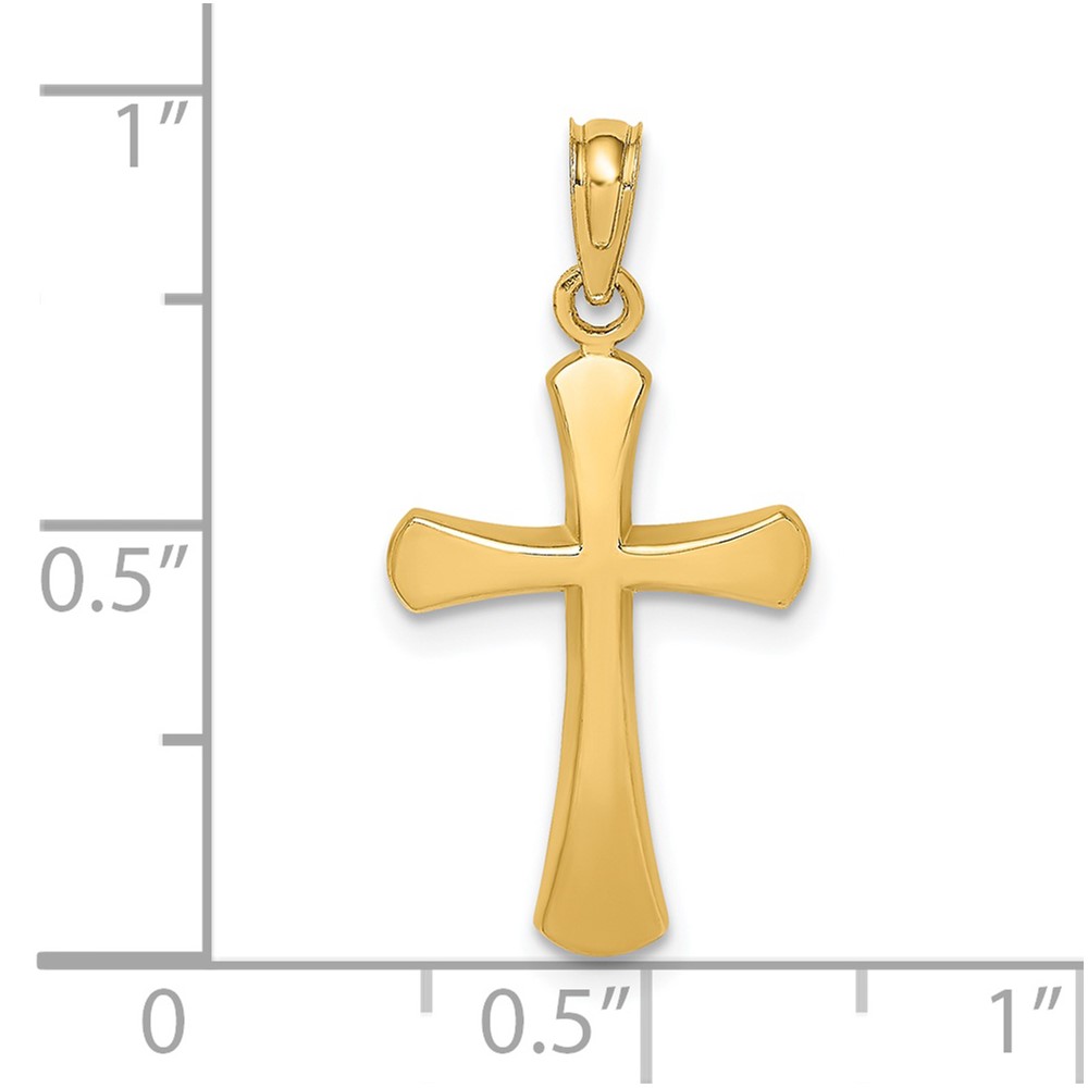 14K Polished Beveled Cross w/ Round Tips Charm (K8523)