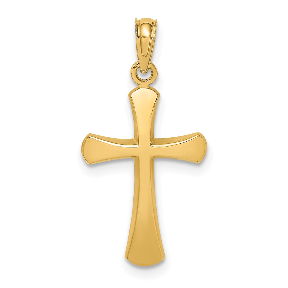 14K Polished Beveled Cross w/ Round Tips Charm (K8523)