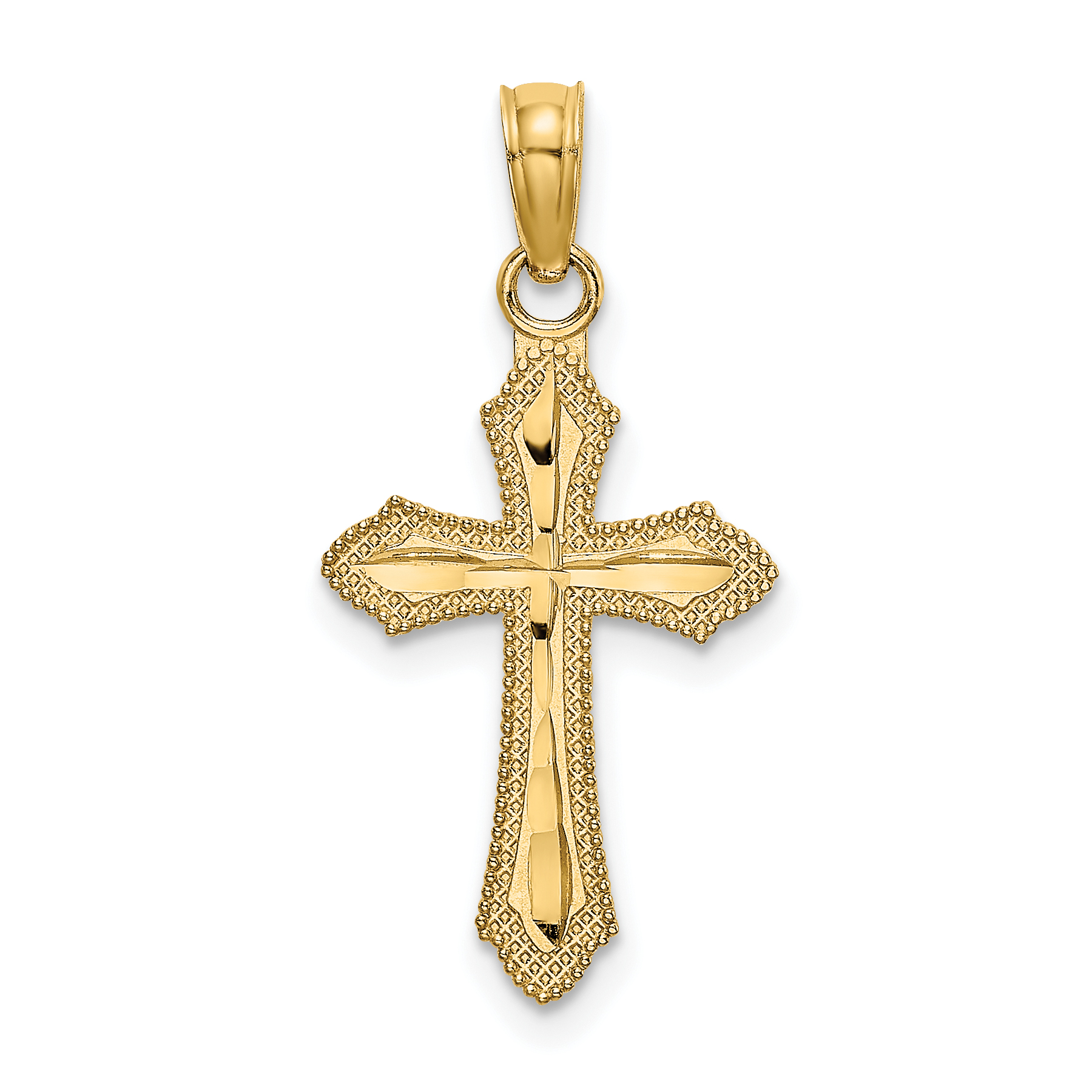 14K D/C w/ Beaded Edge Cross Charm (K8526)