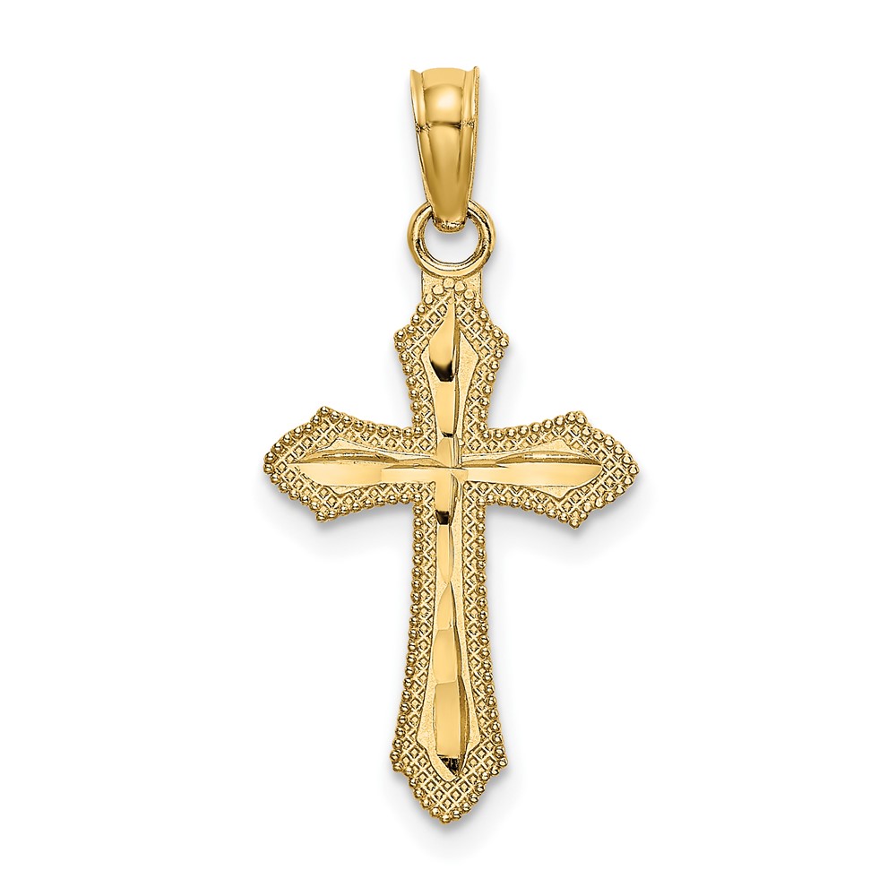 14K D/C w/ Beaded Edge Cross Charm (K8526)