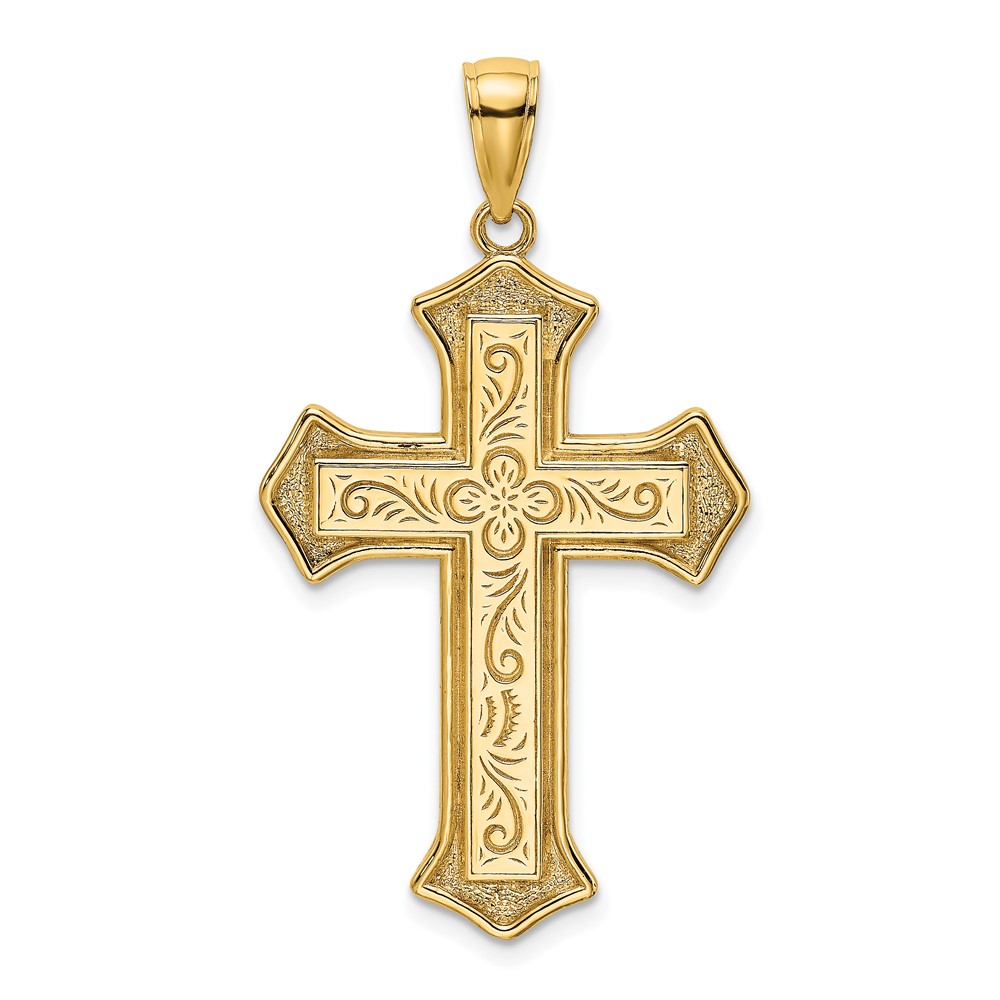14K 2-D Filigree Center Block Cross Charm (K8535)