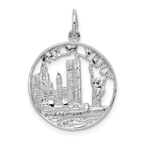 14K White Gold Solid Polished New York Skyline Charm