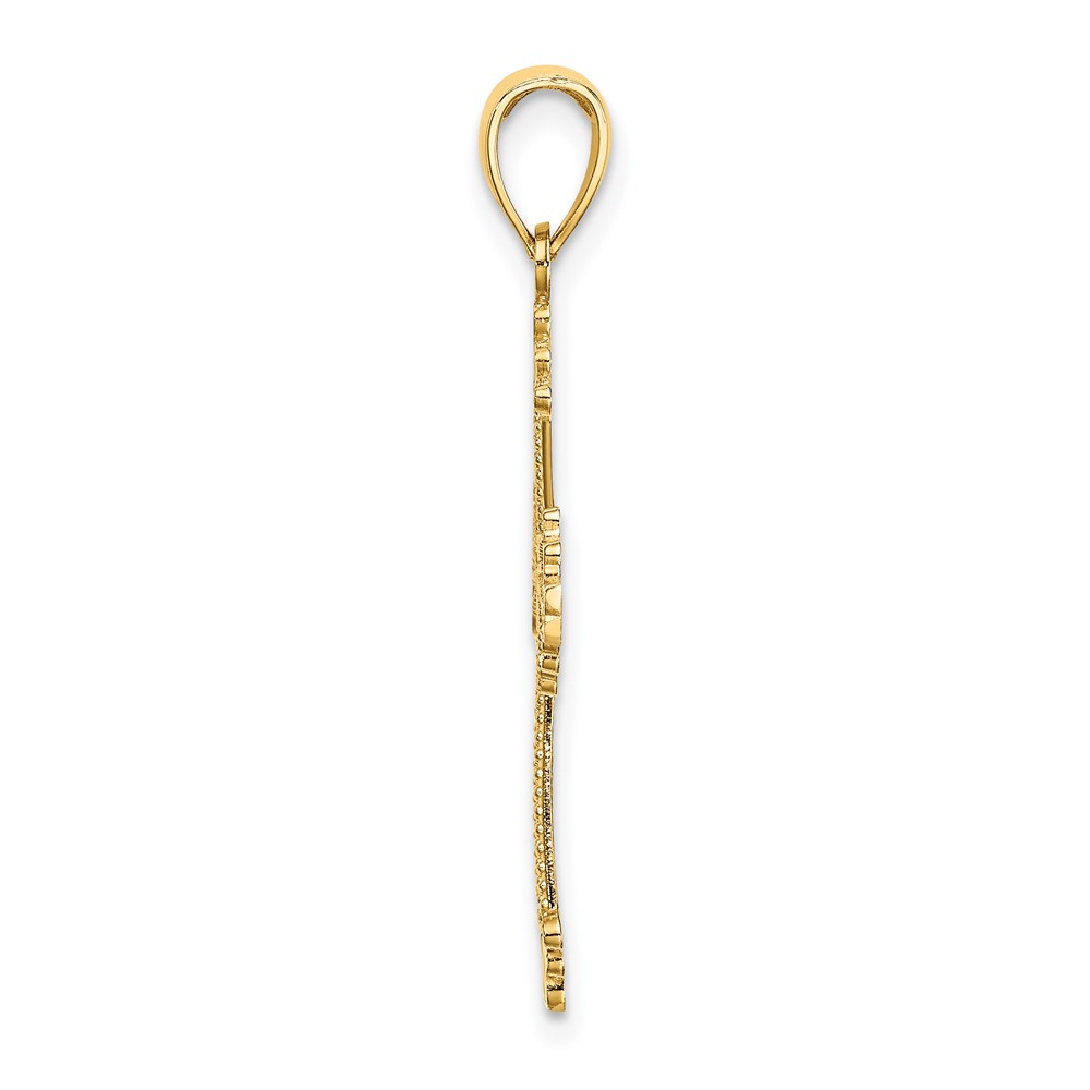 14K D/C and Cut-Out Stripes W/ Heart In Center Cross Charm (K8563)