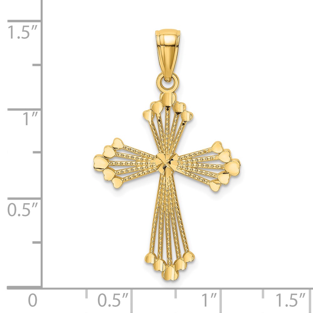 14K D/C and Cut-Out Stripes W/ Heart In Center Cross Charm (K8563)