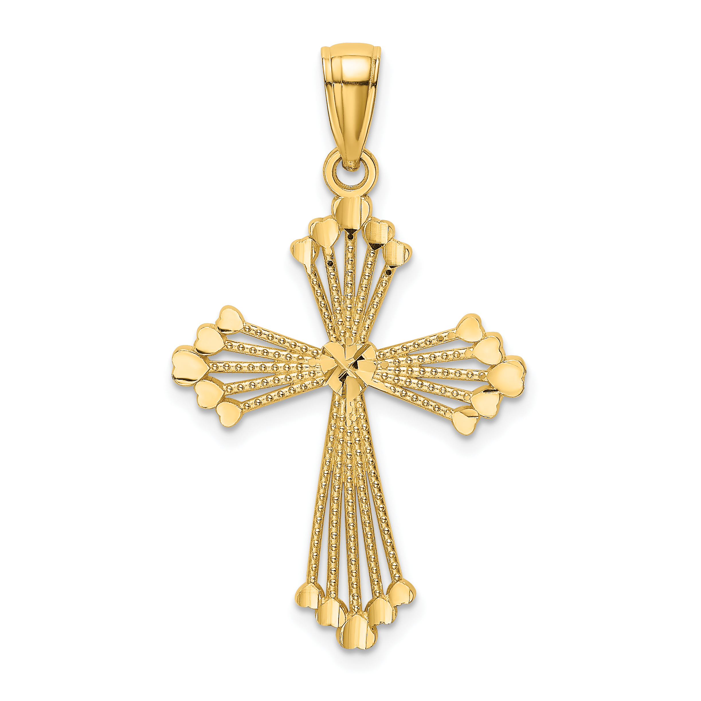 14K D/C and Cut-Out Stripes W/ Heart In Center Cross Charm (K8563)