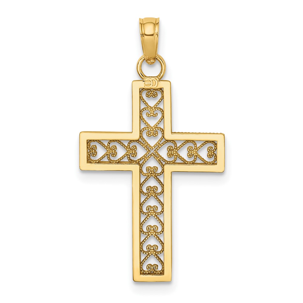 14K Filigree Beaded Outline Cross Charm (K8568)