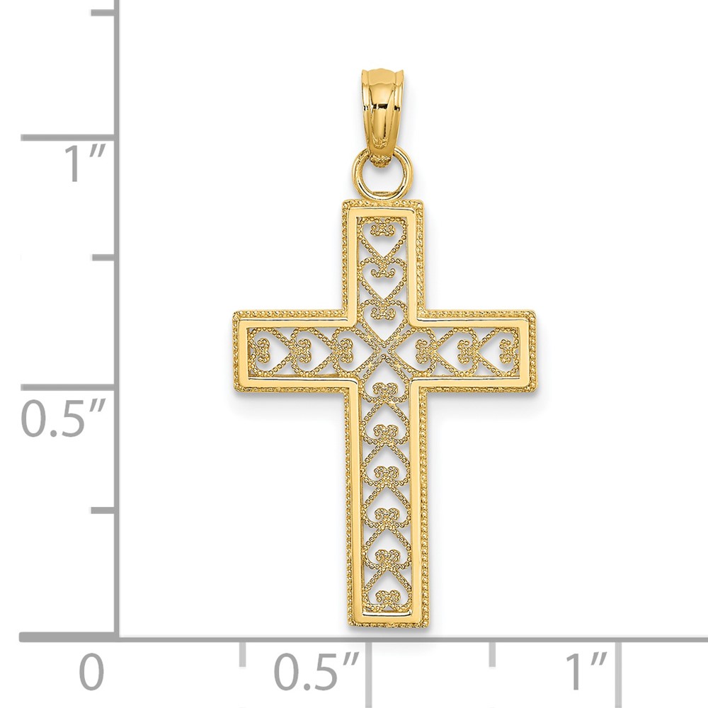 14K Filigree Beaded Outline Cross Charm (K8568)