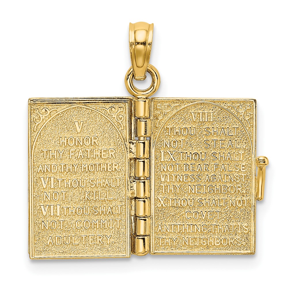 14K 3-D Moveable Hebrew Ten Commandments Book Charm (K8595)