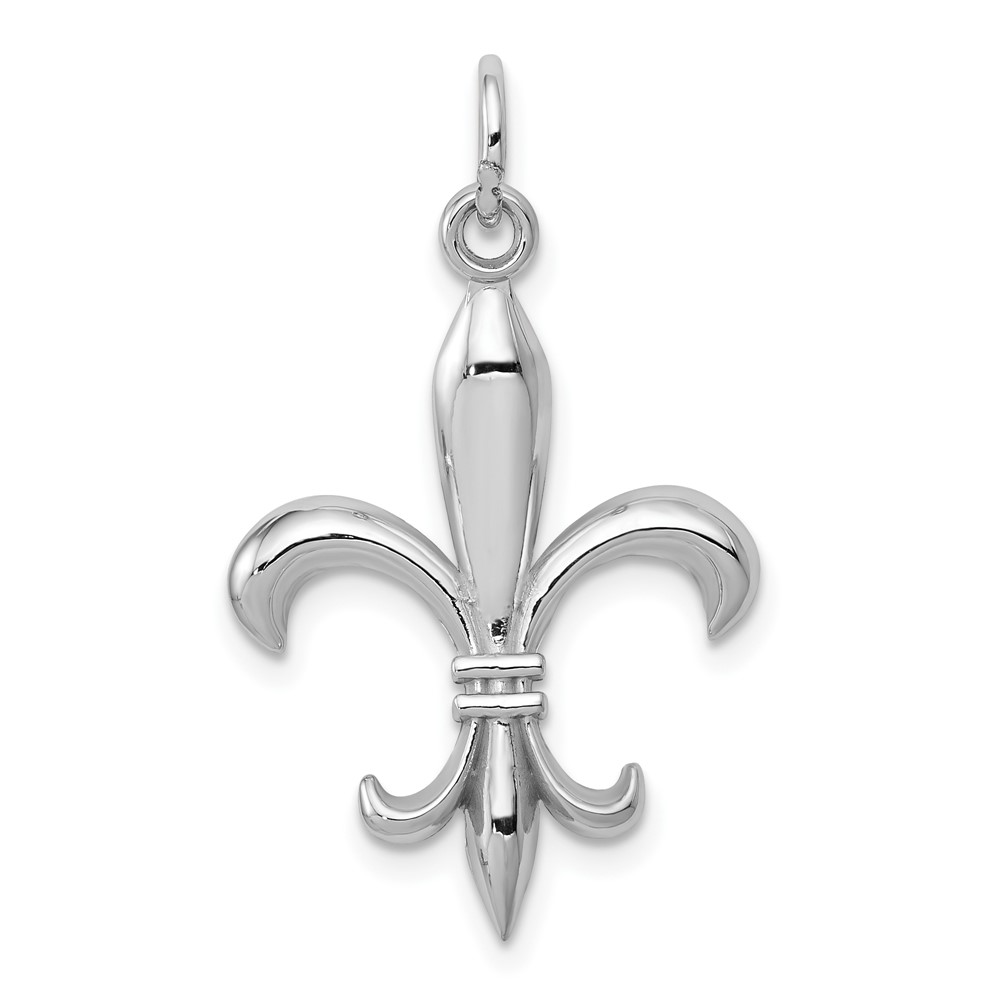 14K White Gold Hollow Fleur De Lis Charm