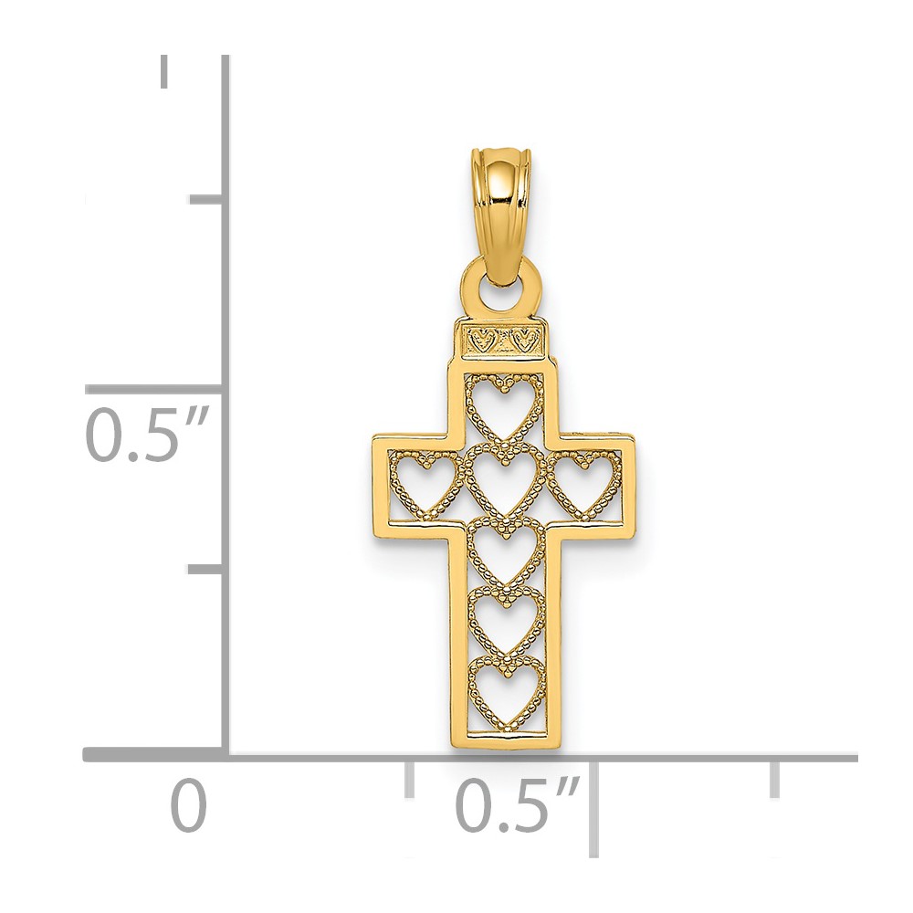 14K Cut-Out Heart Design Cross Charm (K8601)