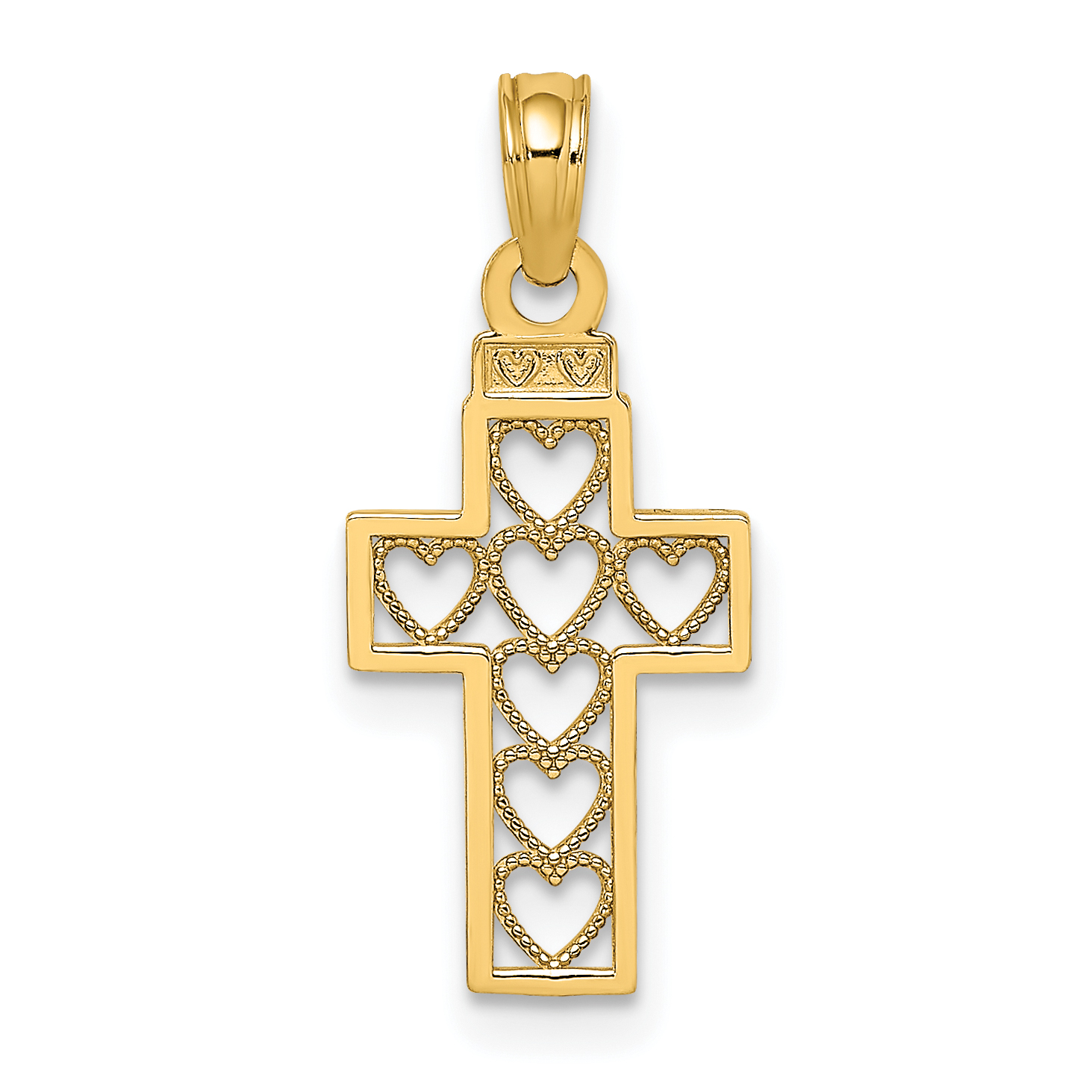 14K Cut-Out Heart Design Cross Charm (K8601)