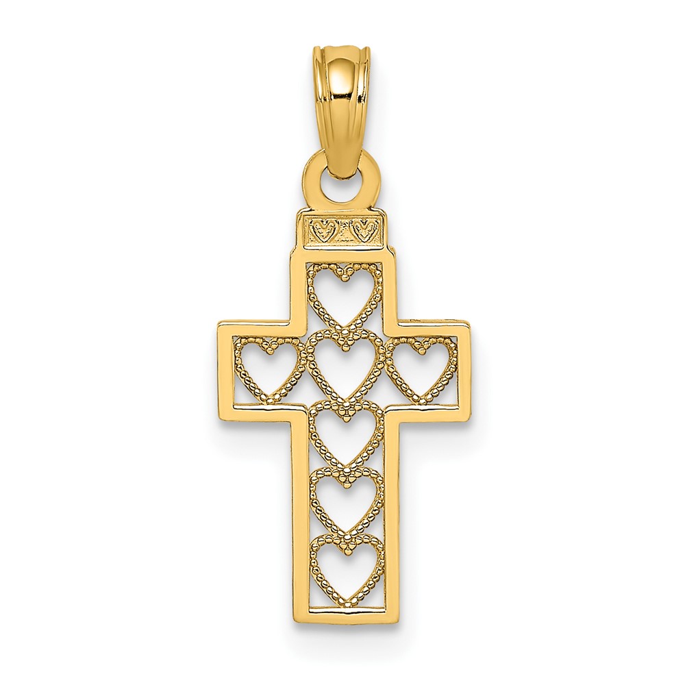 14K Cut-Out Heart Design Cross Charm (K8601)