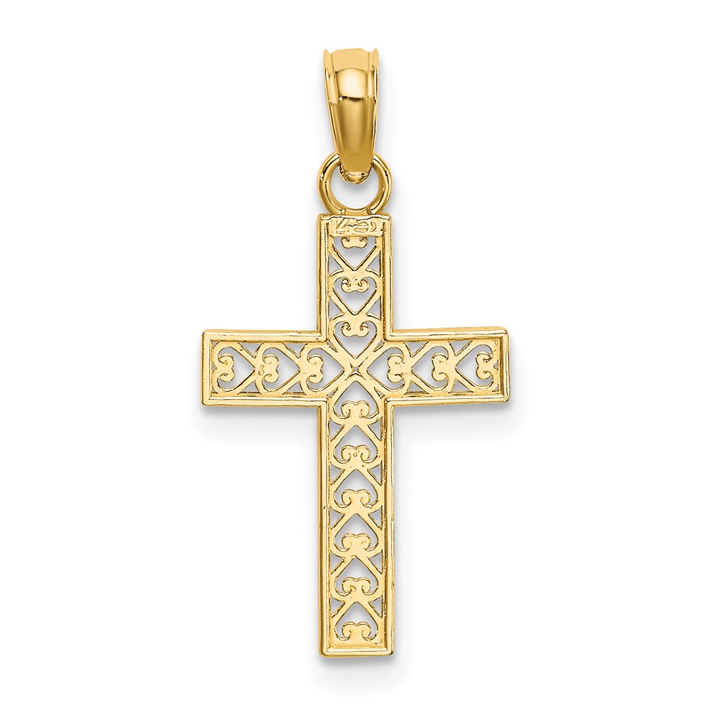 14K D/C Edge and Filigree Center Cross Charm (K8602)