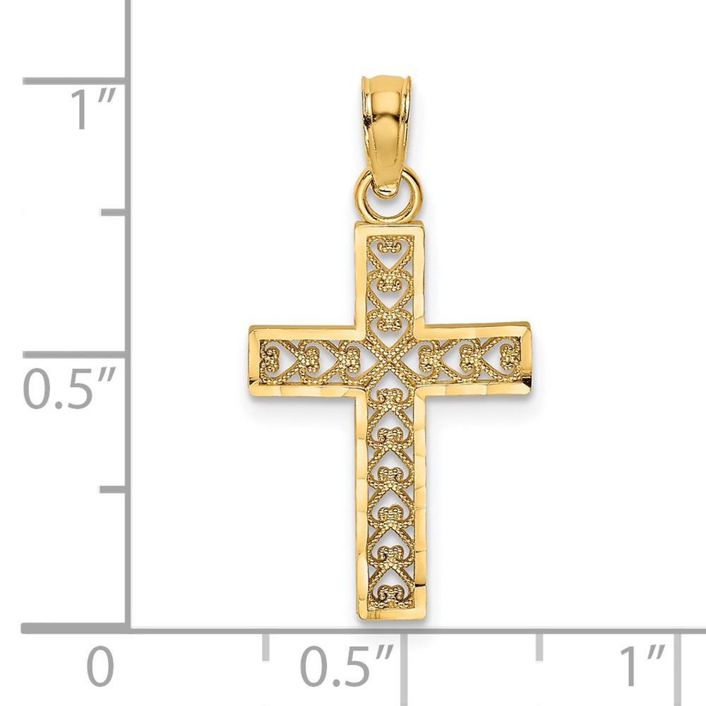 14K D/C Edge and Filigree Center Cross Charm (K8602)