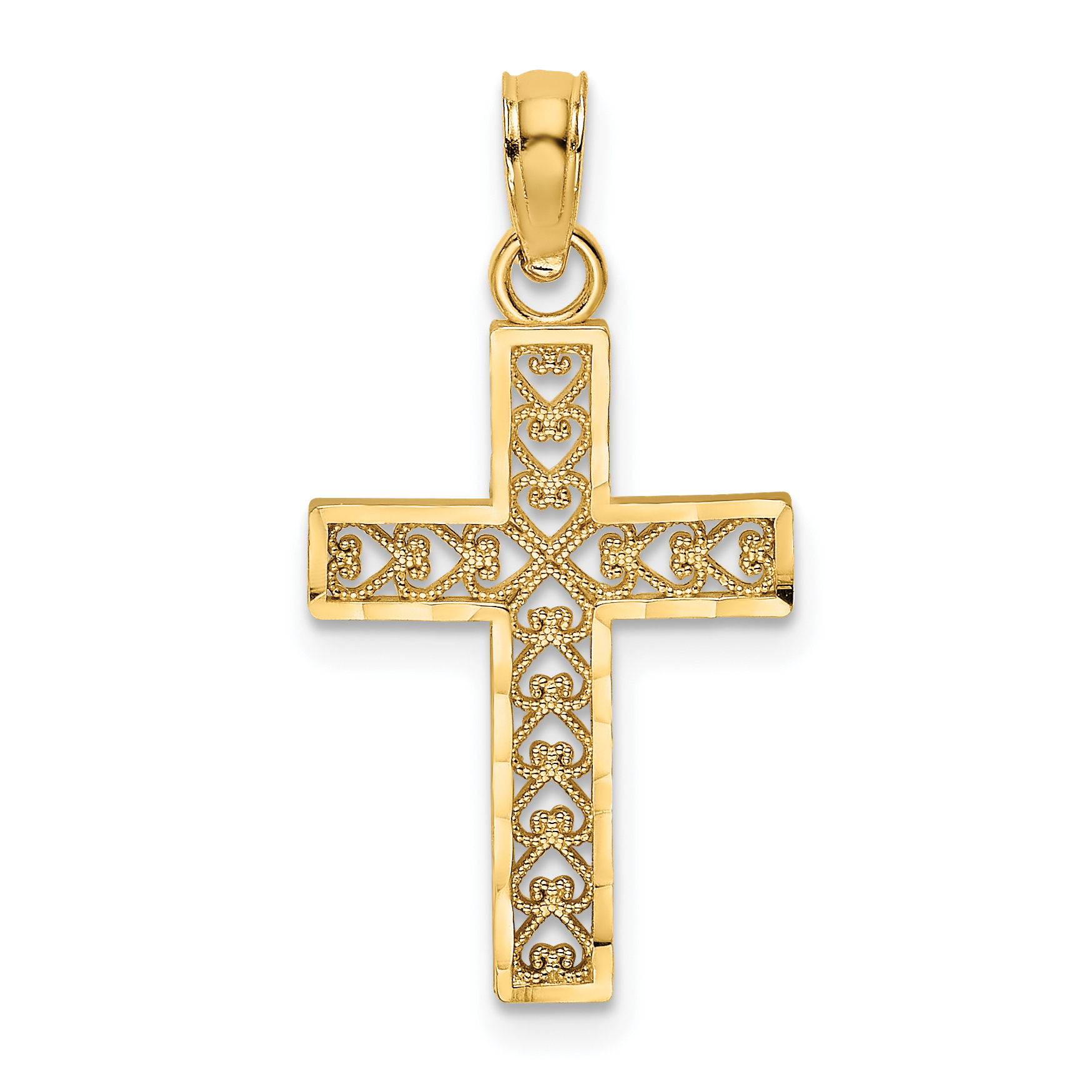 14K D/C Edge and Filigree Center Cross Charm (K8602)