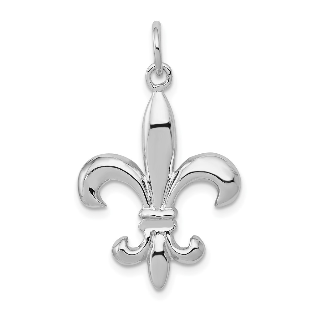 14K White Gold Solid Polished 3-D Fleur De Lis Charm