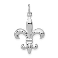 14K White Gold Solid Polished 3-D Fleur De Lis Charm view 1