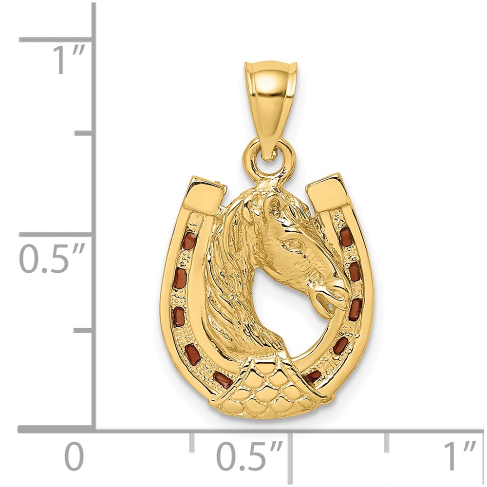 14K Horse Head In Horseshoe w/ Enameled Charm (K8612)