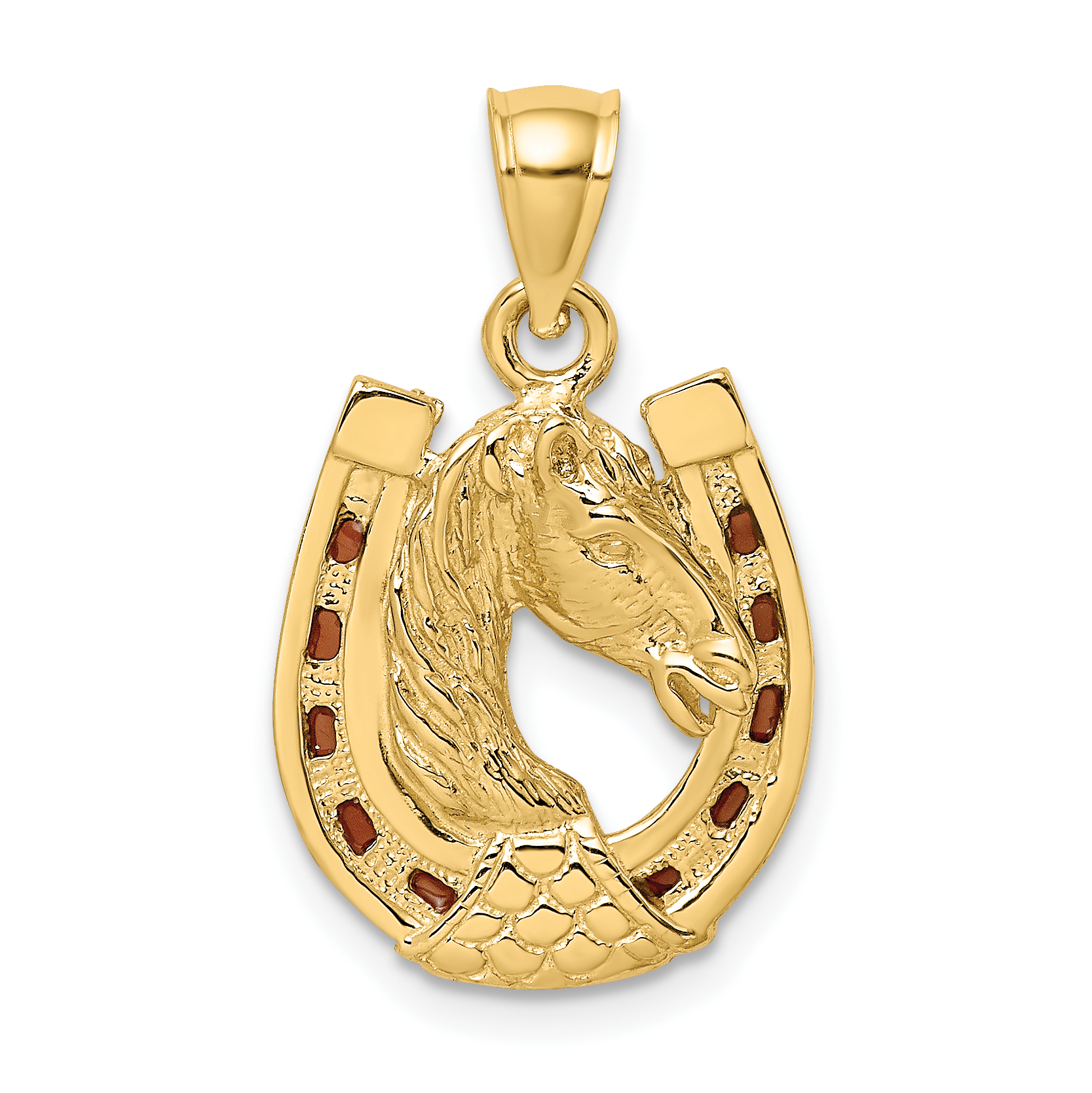 14K Horse Head In Horseshoe w/ Enameled Charm (K8612)