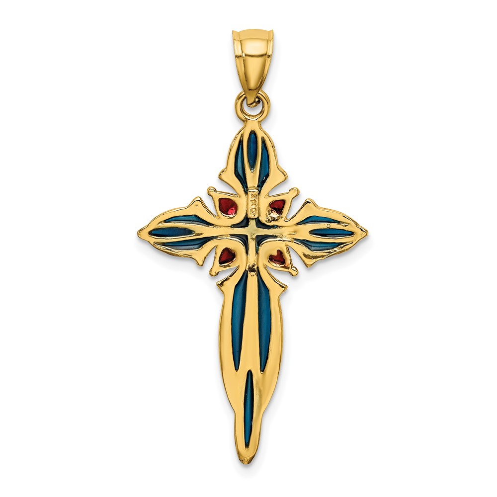 14K Blue and Red Enameled Cross Charm (K8624)