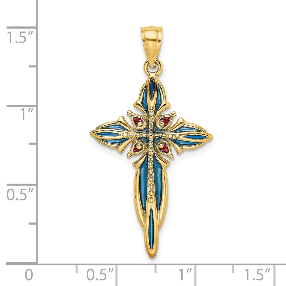 14K Blue and Red Enameled Cross Charm (K8624)