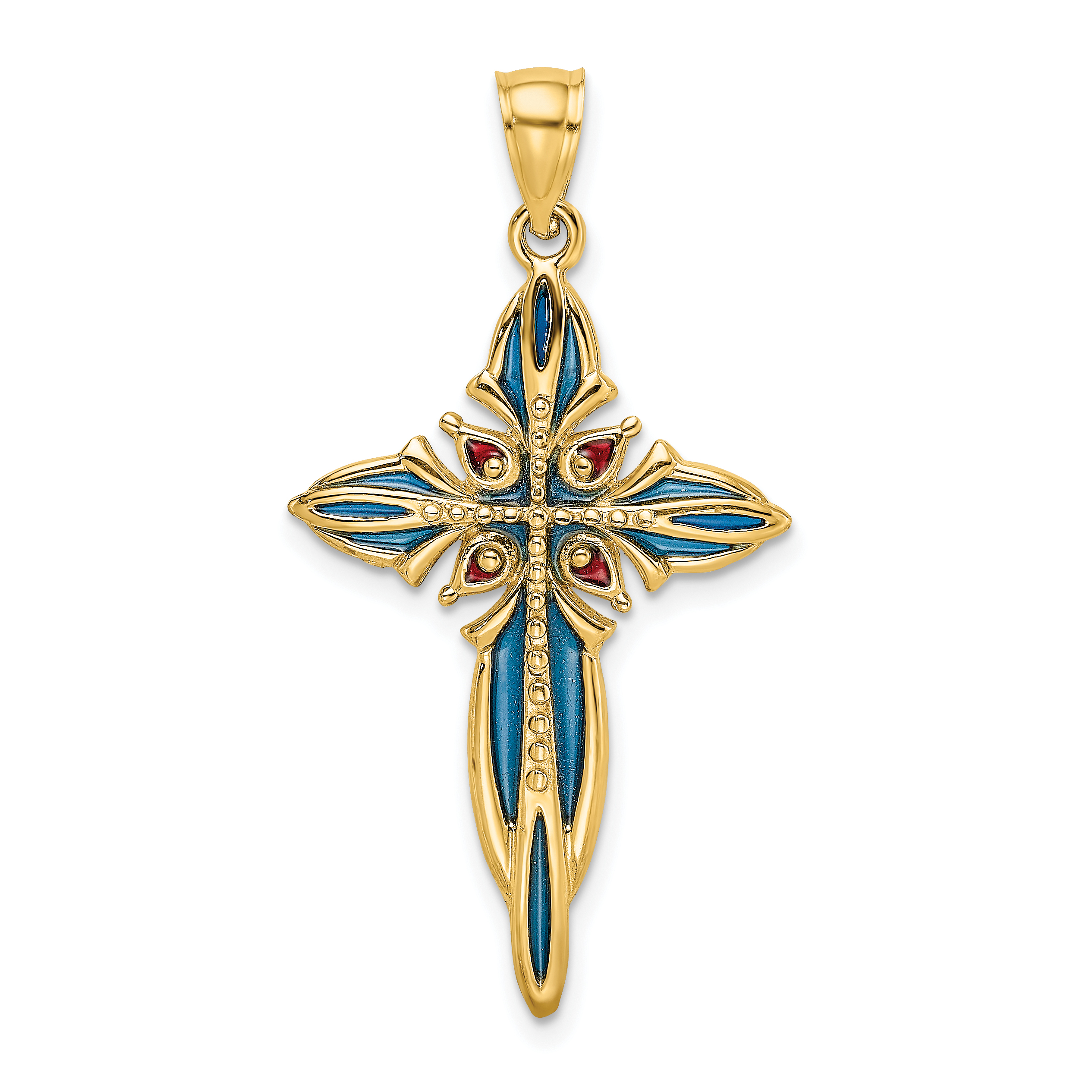 14K Blue and Red Enameled Cross Charm (K8624)