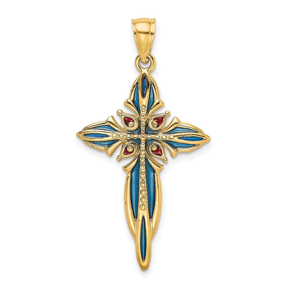14K Blue and Red Enameled Cross Charm (K8624)