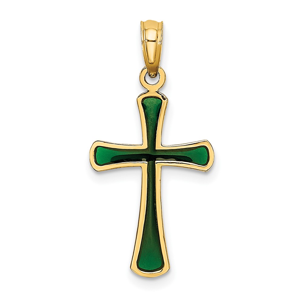 14K Green Enameled Tapered Cross Charm (K8633)
