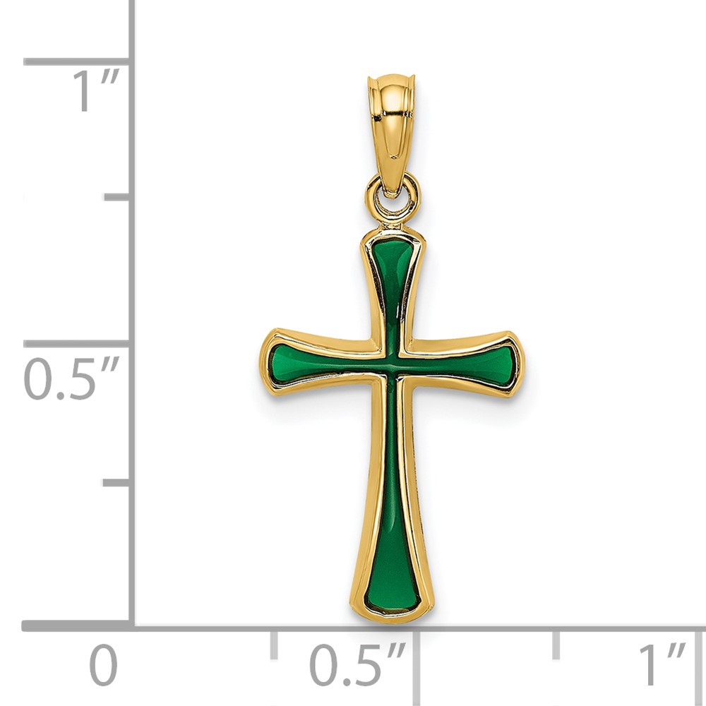 14K Green Enameled Tapered Cross Charm (K8633)