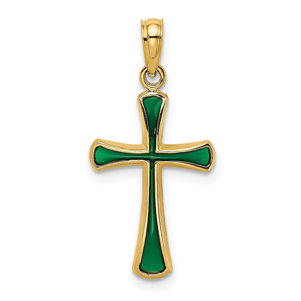 14K Green Enameled Tapered Cross Charm (K8633)