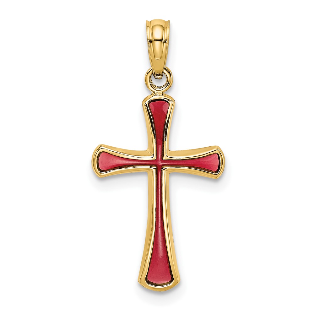 14K Pink Enameled Tapered Cross Charm (K8634)