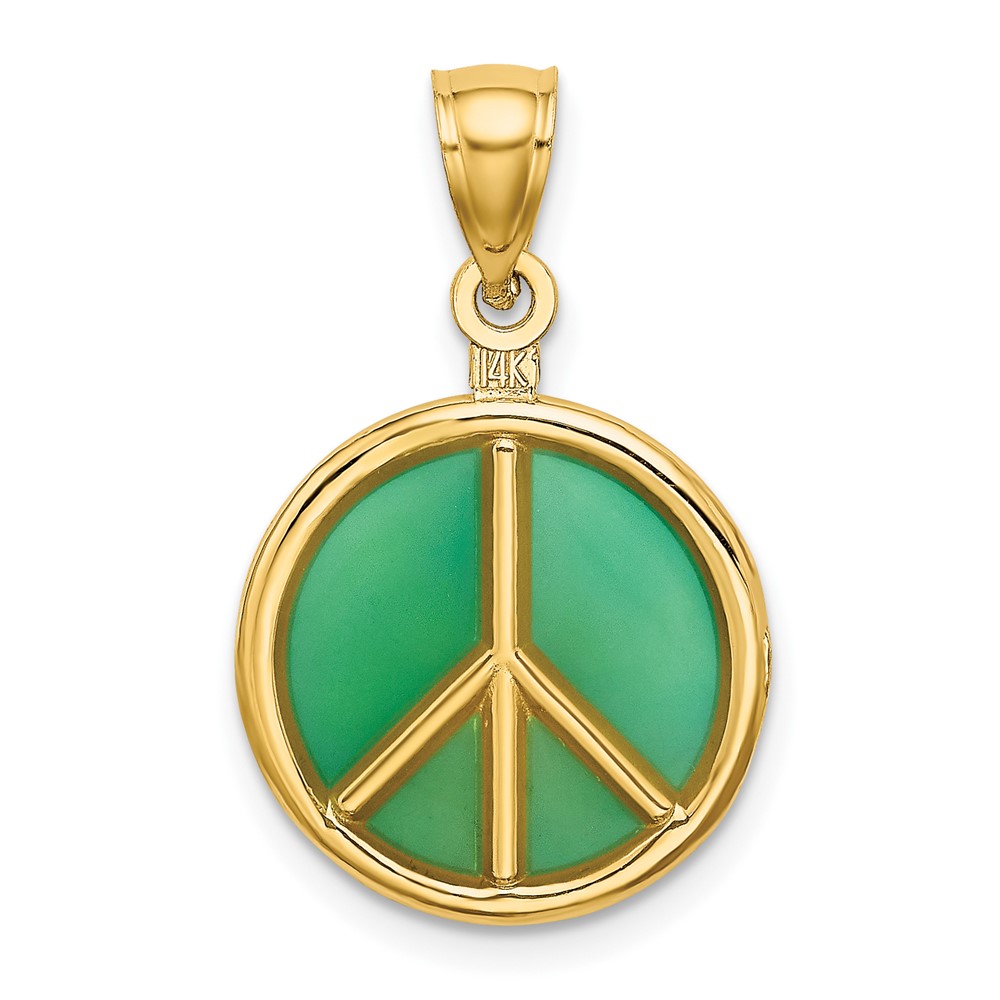 14K 3-D Green Enameled Peace Symbol Charm (K8637)