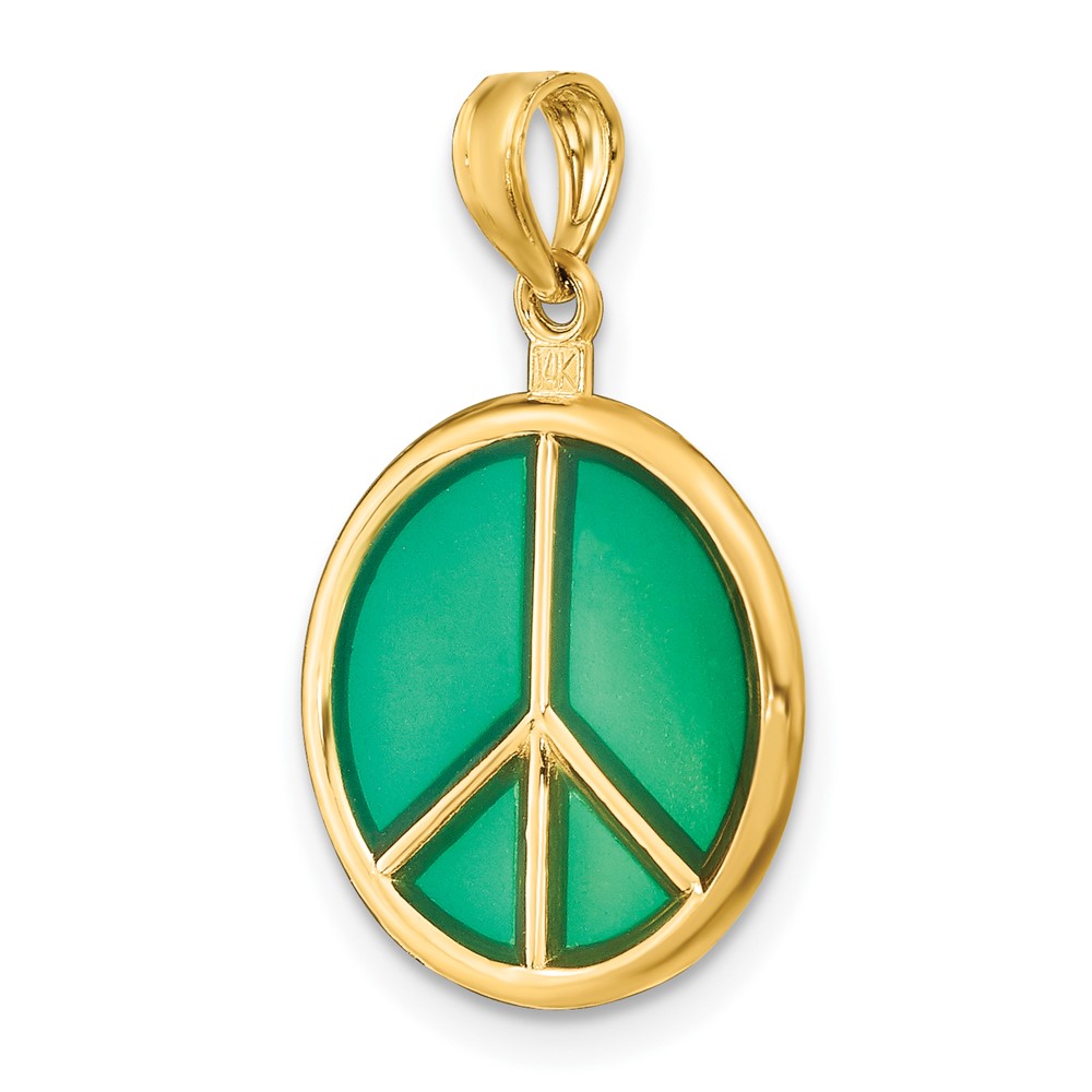 14K 3-D Green Enameled Peace Symbol Charm (K8637)