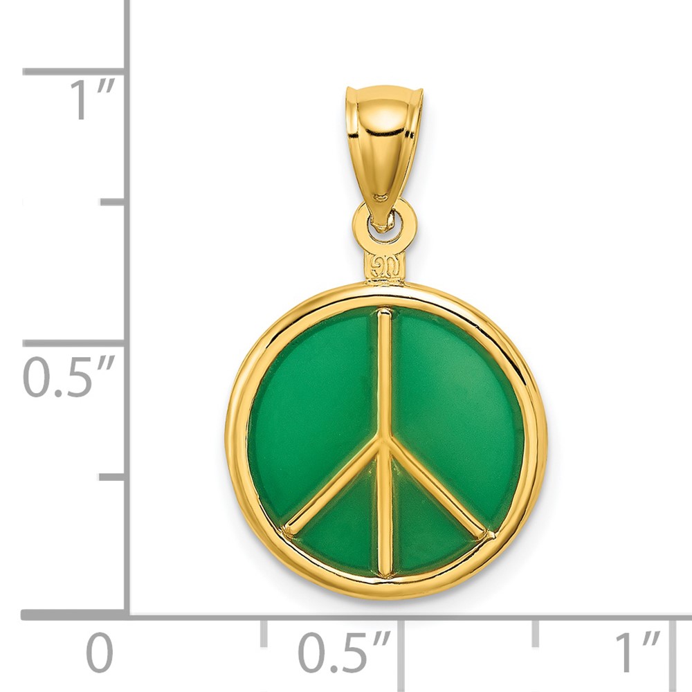 14K 3-D Green Enameled Peace Symbol Charm (K8637)