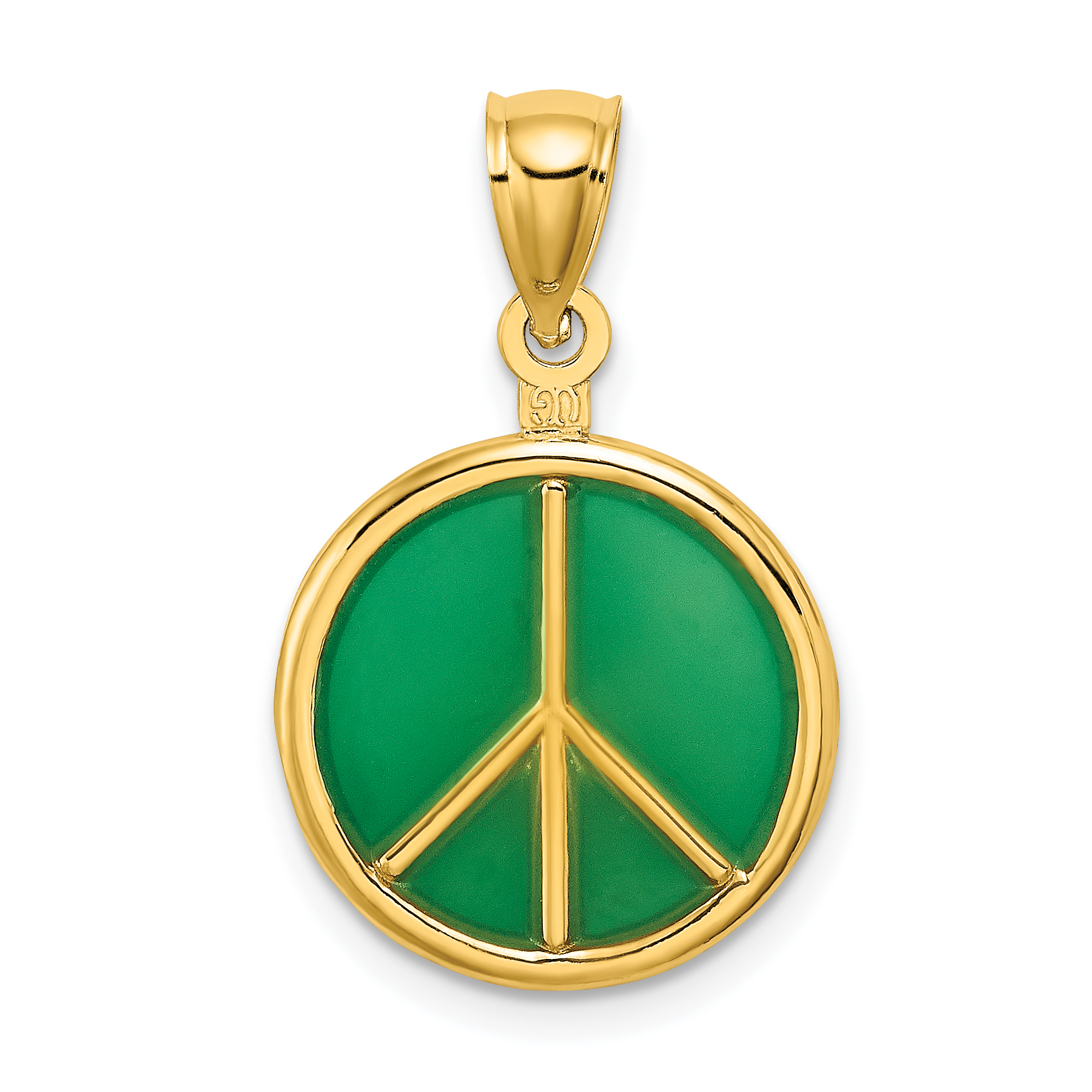 14K 3-D Green Enameled Peace Symbol Charm (K8637)