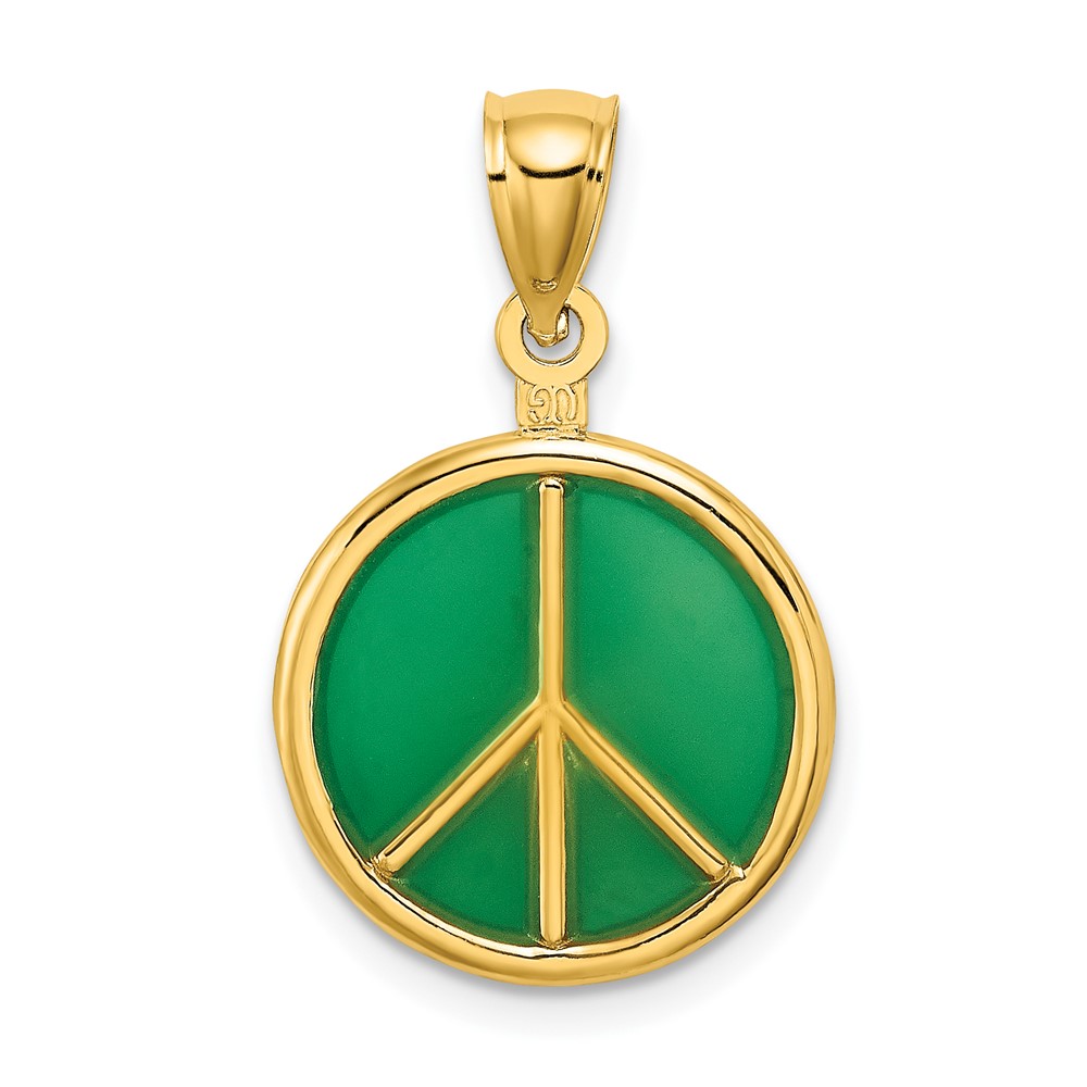 14K 3-D Green Enameled Peace Symbol Charm (K8637)
