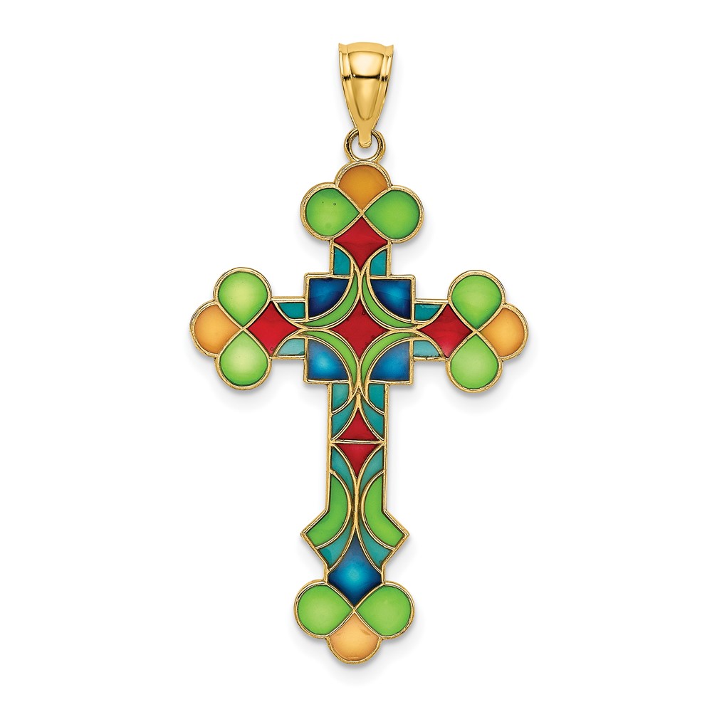 14K Multi Color Enameled Cross Charm (K8641)