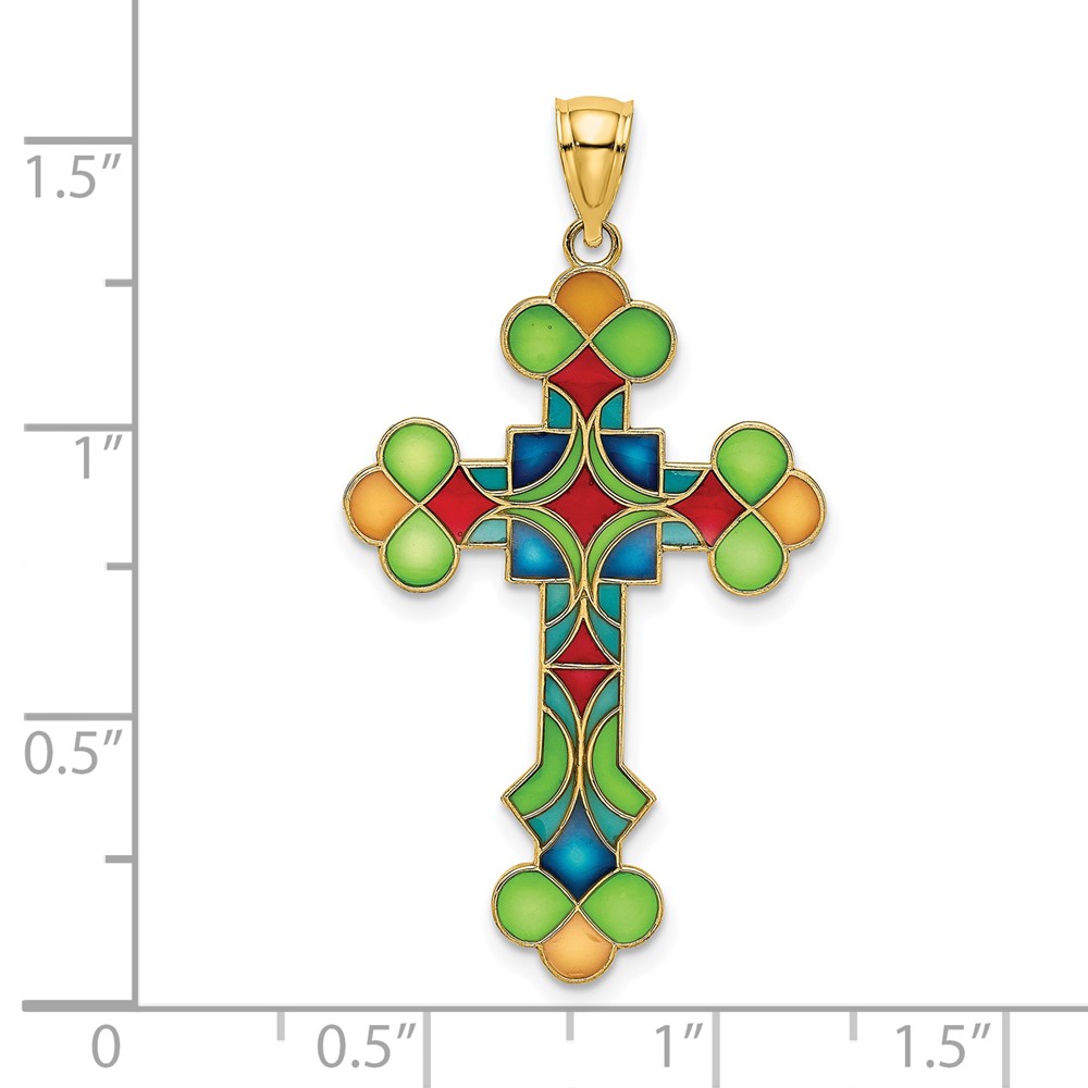 14K Multi Color Enameled Cross Charm (K8641)