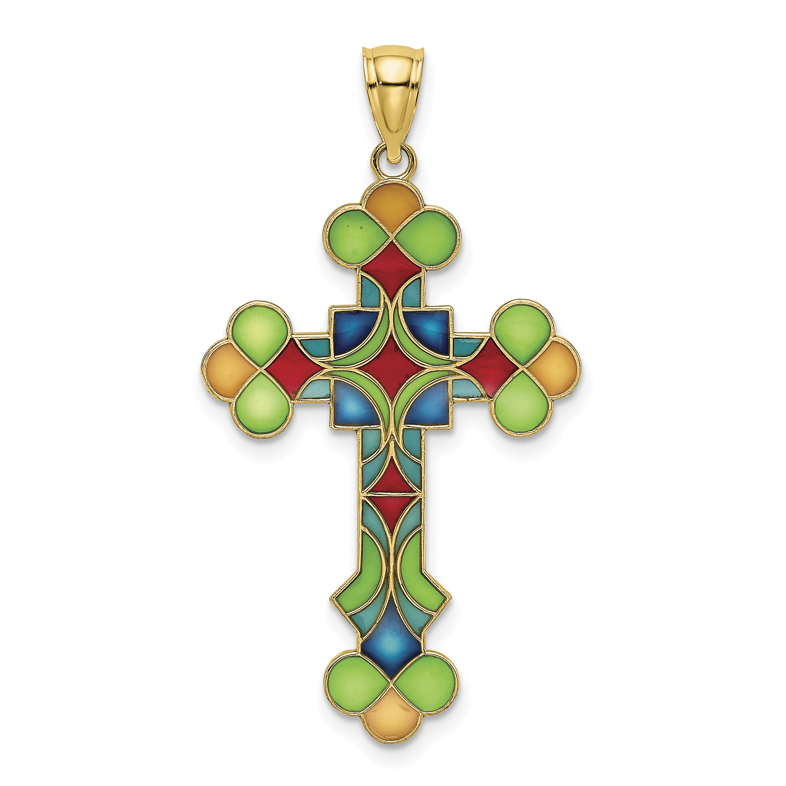 14K Multi Color Enameled Cross Charm (K8641)