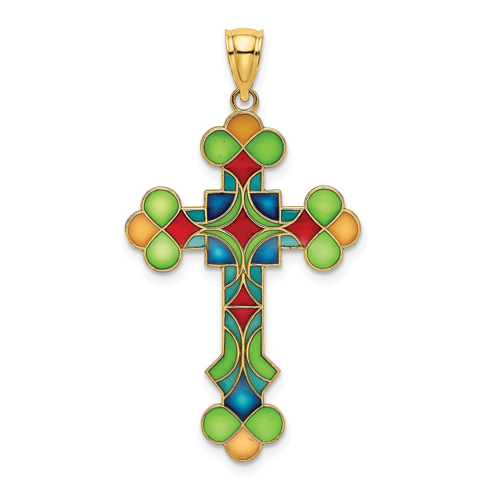 14K Multi Color Enameled Cross Charm (K8641)